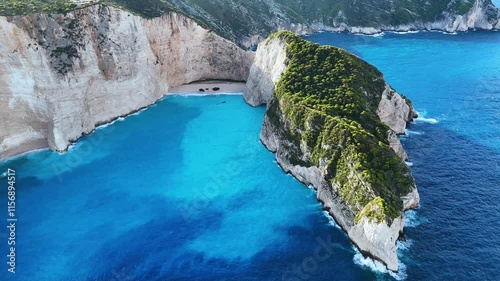 Navagio Beach or Shipwreck Beach, on the coast of Zakynthos, in the Ionian Islands of Greece photo