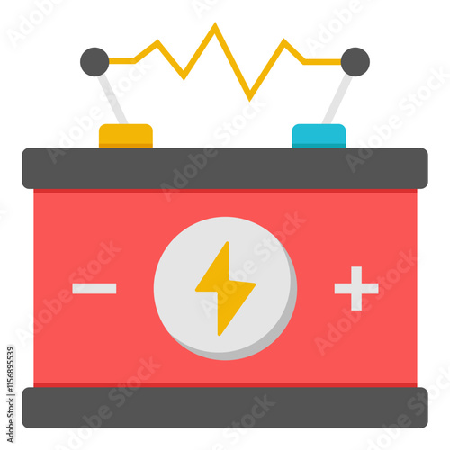 A flat design icon of car battery