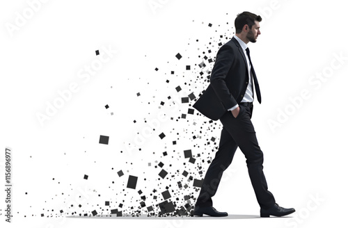 Obraz na płótnie A striking silhouette of a man dressed in a suit, confidently walking toward a bright future w salonie
