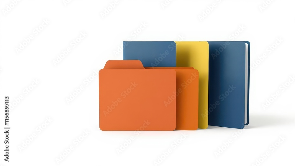 Three color folders mockup, isolated on white background, marketing, file Three color folders mockup, isolated on white background, marketing, file