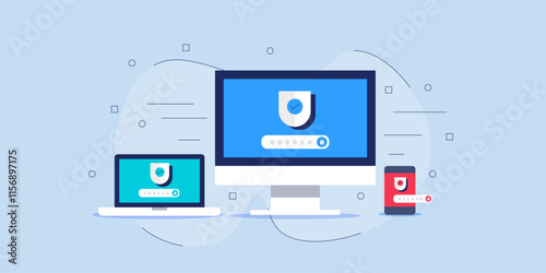 Digital device security management, Prevent unauthorised access to data privacy concept.