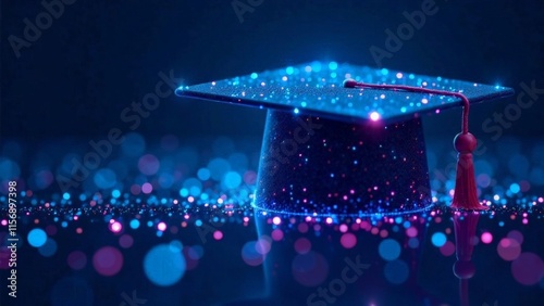 Sparkly magic graduation hat with bokeh.