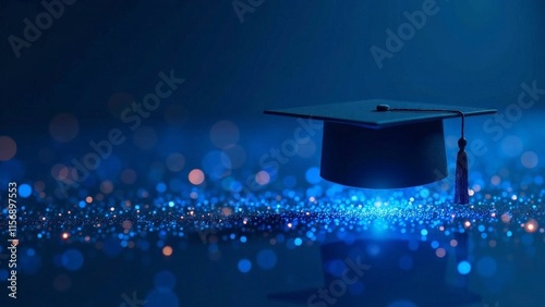 Sparkly magic graduation hat with bokeh.
