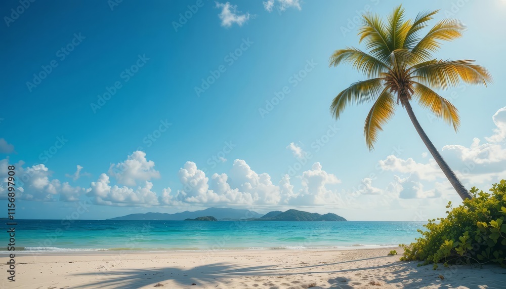 custom made wallpaper toronto digitalIdyllic tropical beach with a palm tree under a clear blue sky