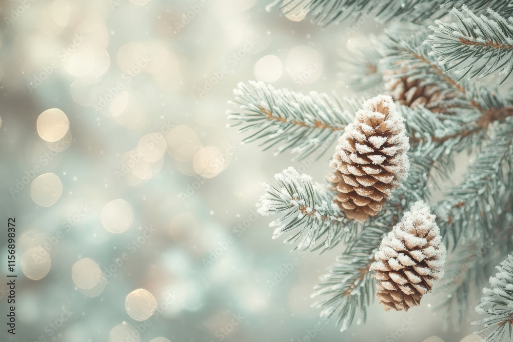 Pine cones are snowcovered on the branches of the tree Pine cones are snowcovered on the branches of the tree