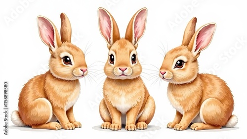 Three bunnies on a white background.