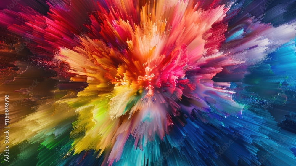 Obraz premium A vibrant explosion of rainbow colors spreading in all directions