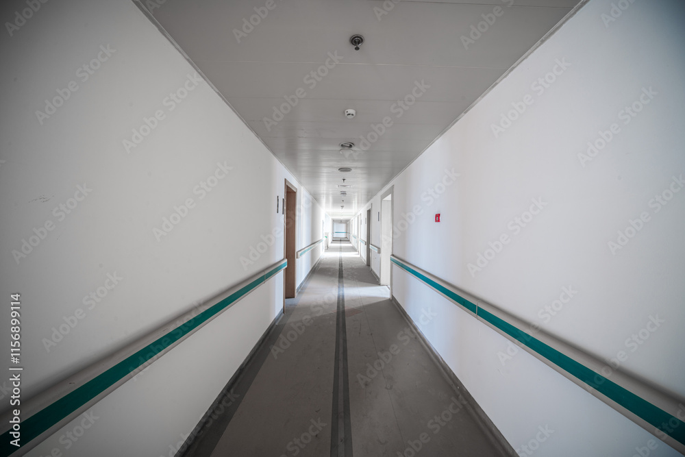 Sterile Hospital Corridor with Handrails