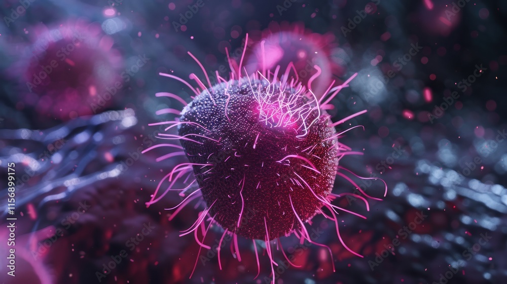 Microscopic view of a virus particle with cilia. Microscopic view of a virus particle with cilia.