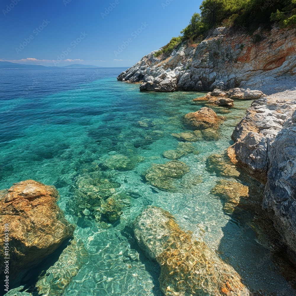 Stony Aegean coast in summery Halkidiki Stony Aegean coast in summery Halkidiki