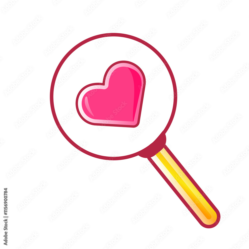 heart and magnifying glass