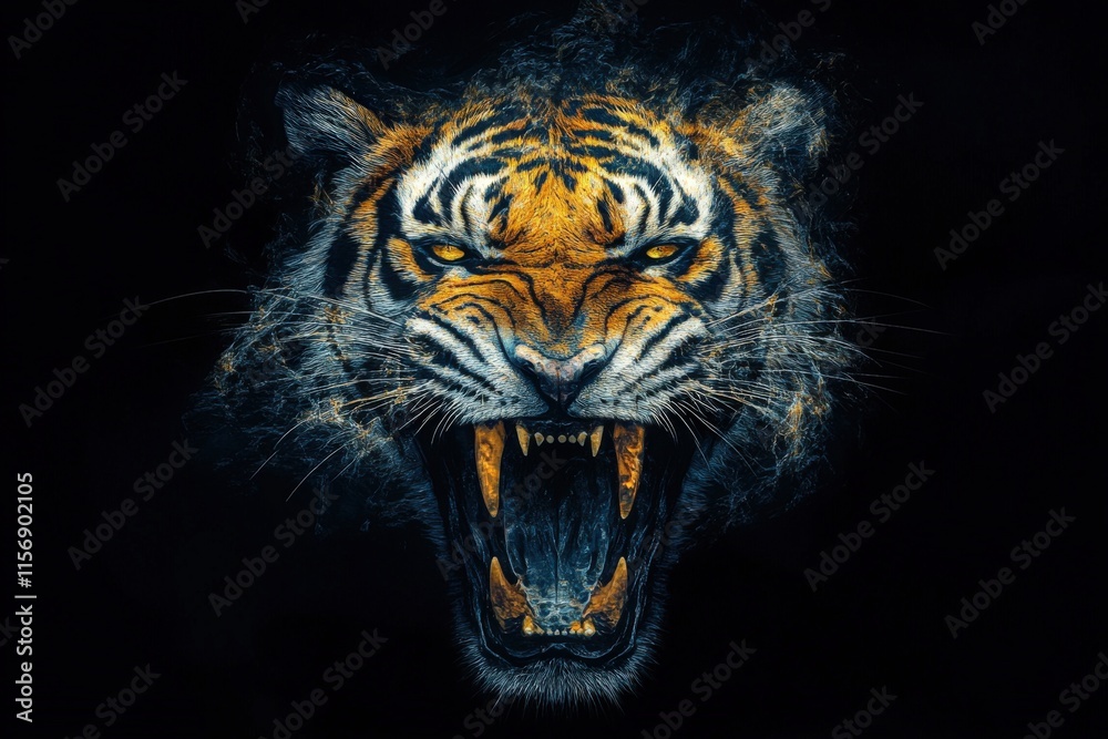 Tiger Skull. Abstract Artistic Interpretation of Wild Predator Animal Tiger Skull. Abstract Artistic Interpretation of Wild Predator Animal