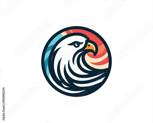 Eagle logo design vector illustration in American flag color. American Eagle icon logo template. 