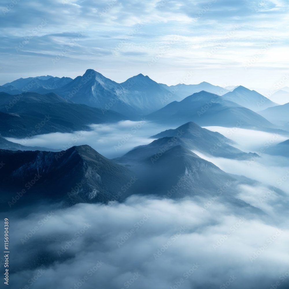 Obraz premium Aerial mountains veiled in mist
