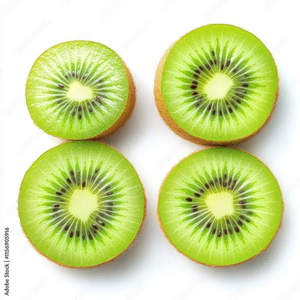Whole and Half Kiwi Fruit Isolated on White Background, Fresh and Healthy Food Concept, Natural Fruit, Dietary Nutrition Whole and Half Kiwi Fruit Isolated on White Background, Fresh and Healthy Food Concept, Natural Fruit, Dietary Nutrition