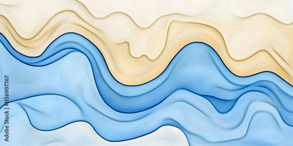 Obraz premium Abstract wavy blue and beige lines.