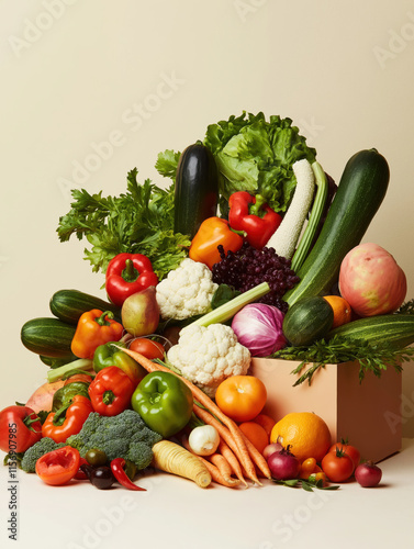 Colorful Vegetables and Fruits in a Box