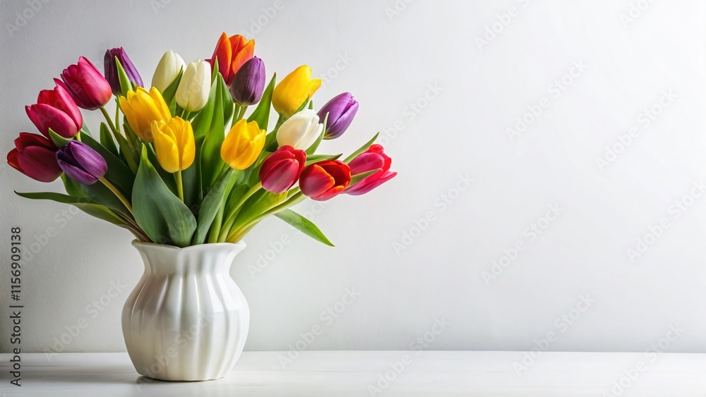 Elegant Spring Tulip Bouquet Silhouette in White Vase - White Background Elegant Spring Tulip Bouquet Silhouette in White Vase - White Background
