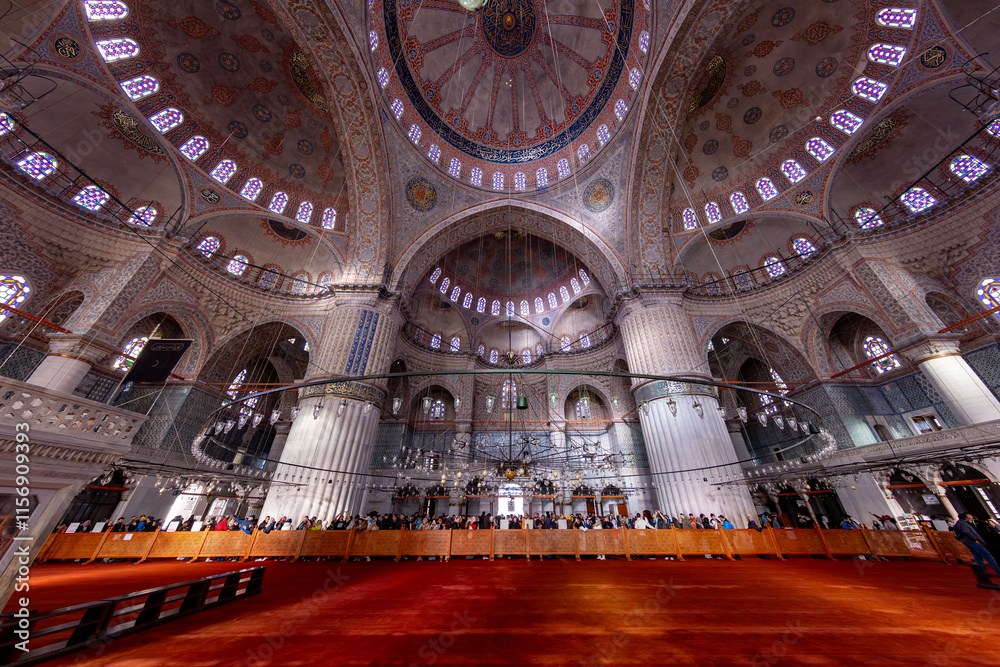 Interior of The Sultanahmet Mosque (Blue Mosque) in Istanbul ( Turkish: Sultan Ahmet Cami)