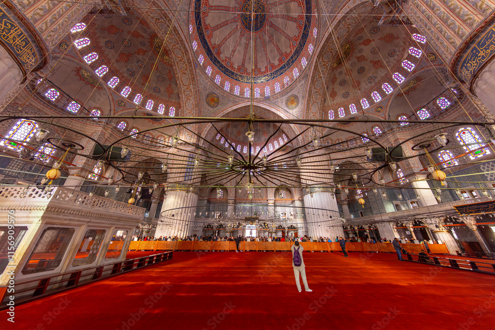 Interior of The Sultanahmet Mosque (Blue Mosque) in Istanbul ( Turkish: Sultan Ahmet Cami)