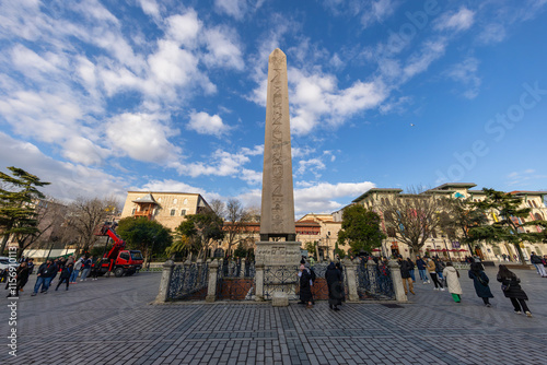 Obelisk of Theodosius and Blue Mosque from Istanbul, Turkey. High quality photo photo