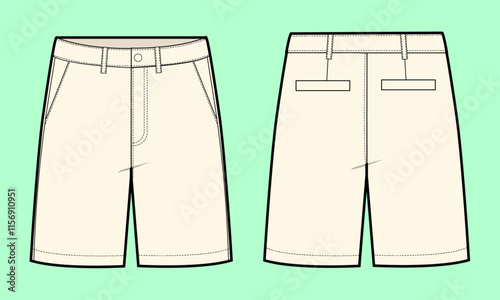 Mens formal shorts outline drawing flat sketch. 