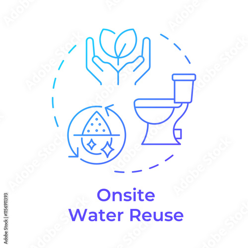 Onsite water reuse blue gradient concept icon. Wastewater processing and recycling. Liquid treatment process. Round shape line illustration. Abstract idea. Graphic design. Easy to use in booklet