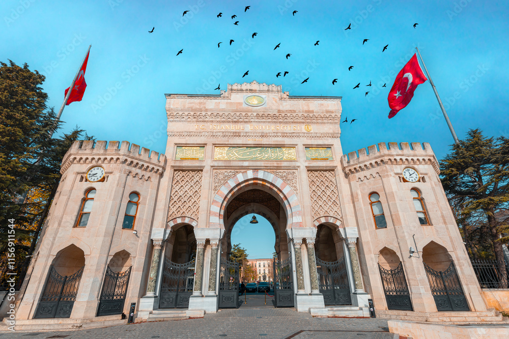 Istanbul University main gate and Beyazit Square view in the Istanbul. Istanbul University is oner of the major university in the Turkey.