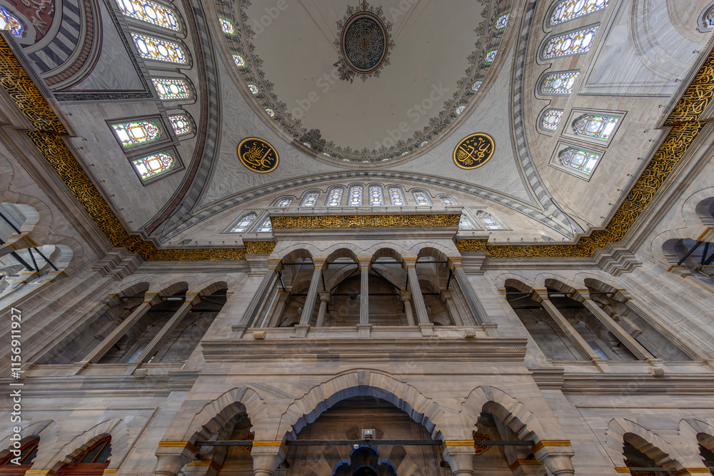 A beautiful view of the Nuruosmaniye Camii, the mosque near the Grand Bazaar in Istanbul, Turkey