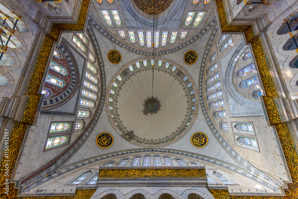 A beautiful view of the Nuruosmaniye Camii, the mosque near the Grand Bazaar in Istanbul, Turkey