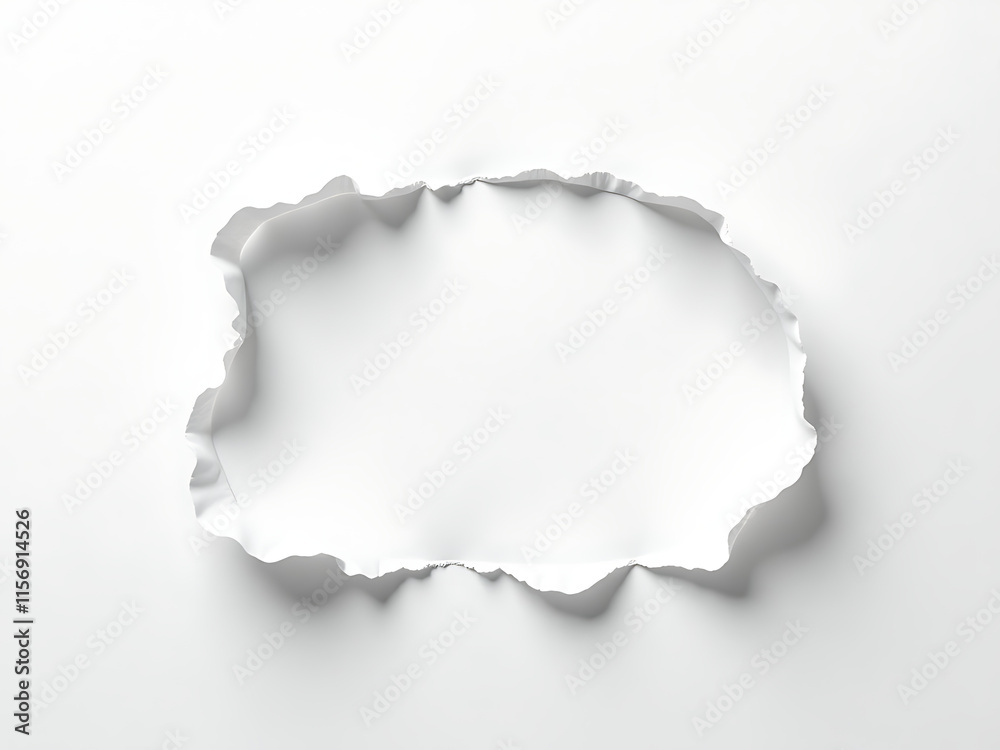White Paper With A Hole, Ragged Edges, On A Contrasting White Background Creating An Unusual Visual Effect. 00003 White Paper With A Hole, Ragged Edges, On A Contrasting White Background Creating An Unusual Visual Effect. 00003