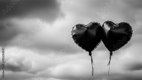 Schwarze Herzballons im Himmel photo