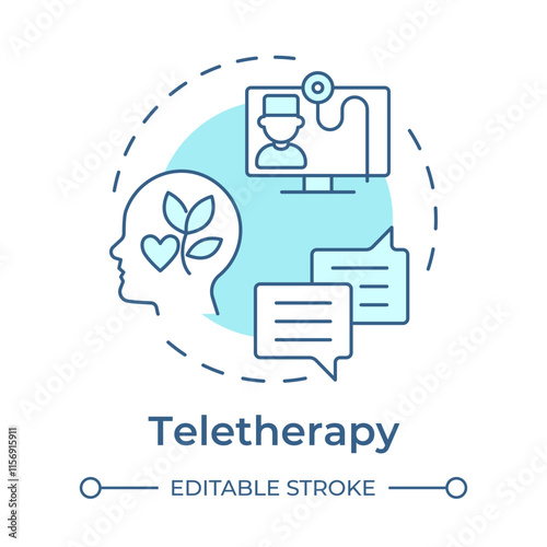 Teletherapy soft blue concept icon. Mental health and counseling services. Application of telehealth. Round shape line illustration. Abstract idea. Graphic design. Easy to use in presentation