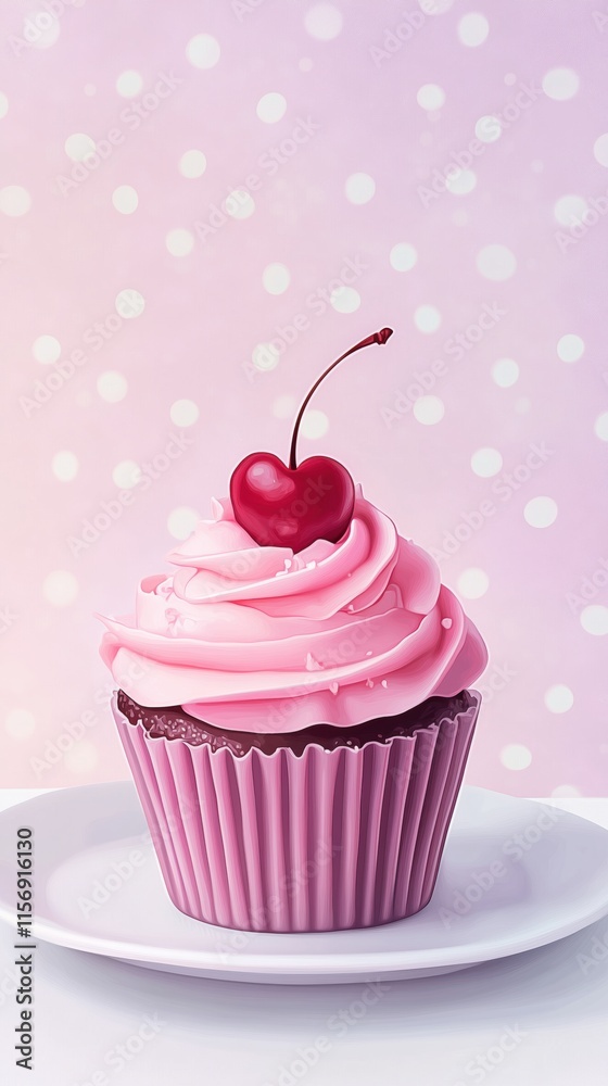 Rosa Muffin mit Kirsche und elegantem Design Rosa Muffin mit Kirsche und elegantem Design