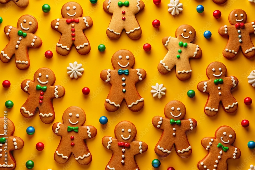 Obraz premium Festive Gingerbread Man Ornaments: Flat Lay Holiday Baking Silhouette Photography