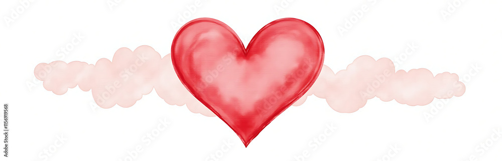 Watercolor Heart Shape Painting Isolated On A White Background With A Subtle Red Hue Dominating The Composition. 00002