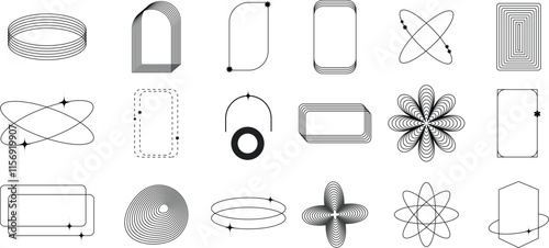 Y2k Trendy design elements, Minimalist aesthetic line element for banners, social media, poster design, packaging, simple decorative, style border vector set. Vector illustration.