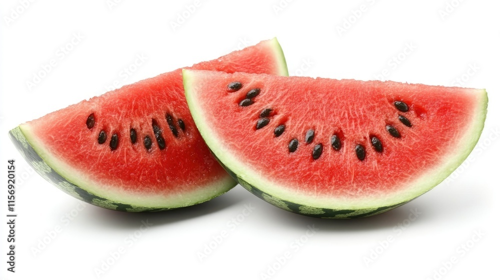 Two juicy watermelon slices isolated on white. Two juicy watermelon slices isolated on white.