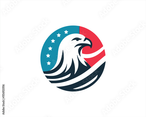 Eagle logo design vector illustration in American flag color. American Eagle icon logo template. 