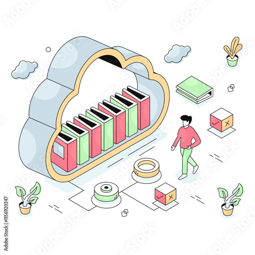 An editable design illustration of cloud library