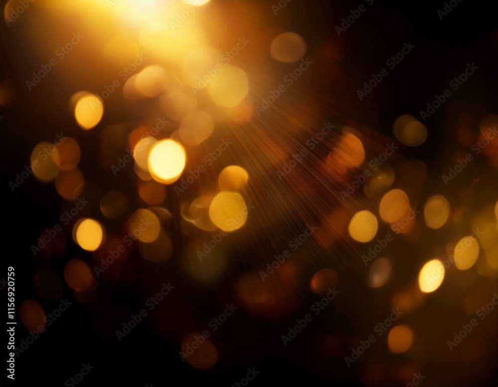 Fototapeta premium Blurred gold and orange light leaks with retro lens flare and bokeh on black, perfect for vintage photo overlays or cinematic effects.