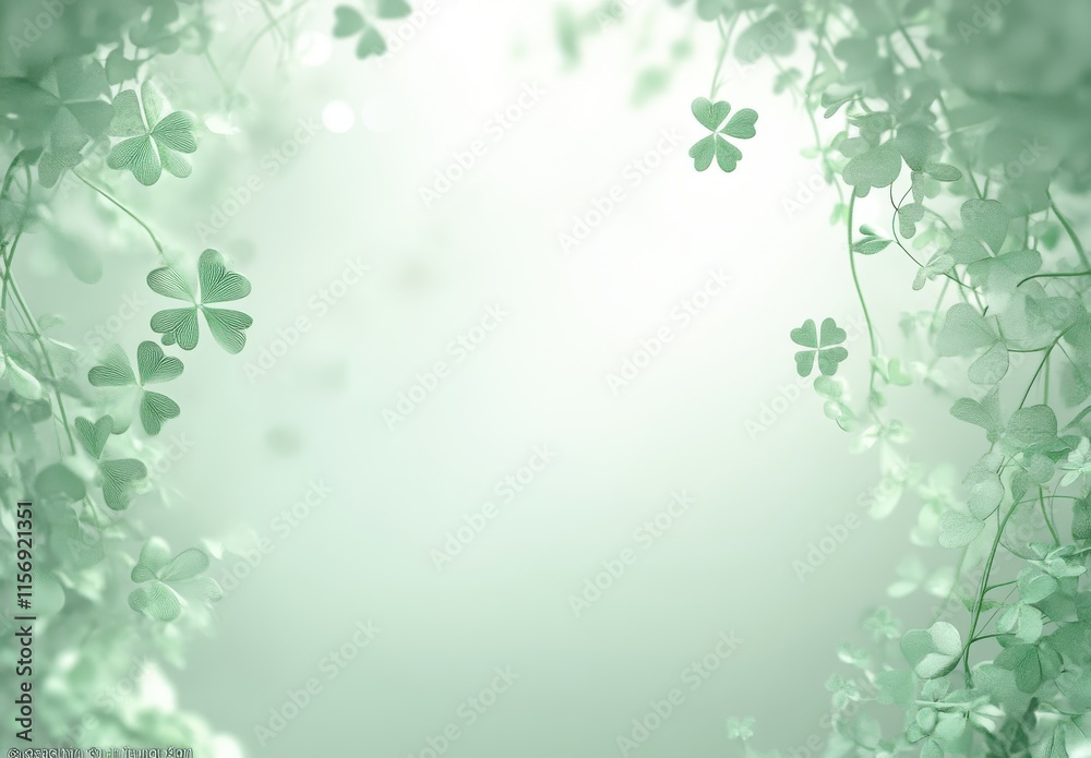 Delicate Green Shamrocks Cascading Downwards Against a Soft Mint Background Creating a Serene and Tranquil Atmosphere for Nature and St. Patrick's Day Themes Delicate Green Shamrocks Cascading Downwards Against a Soft Mint Background Creating a Serene and Tranquil Atmosphere for Nature and St. Patrick's Day Themes