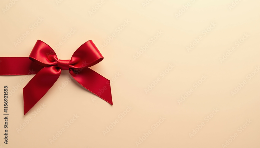 A simple red ribbon bow on a beige background elegant and minimal. A simple red ribbon bow on a beige background elegant and minimal.