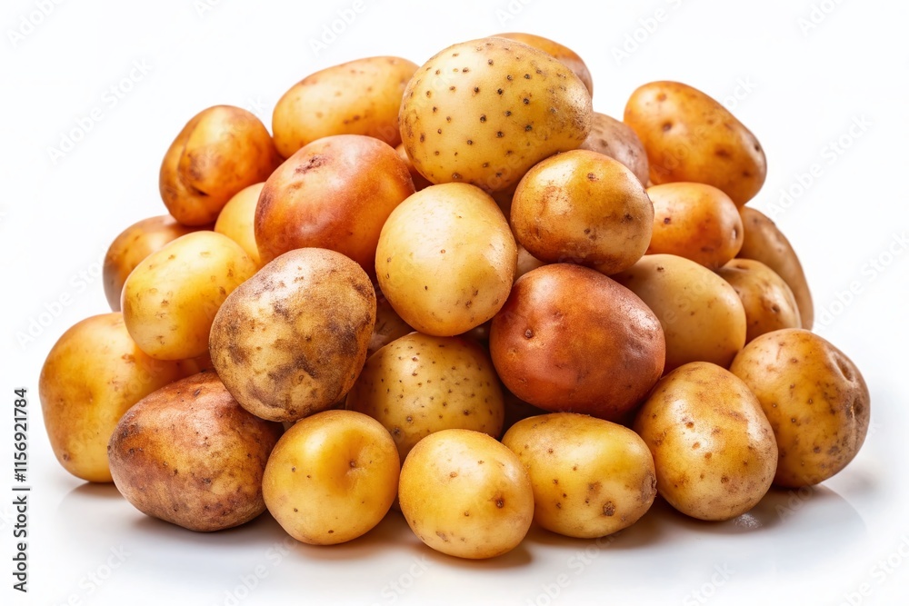 Fresh Potatoes Isolated on White Background - Culinary Food Photography with Copy Space