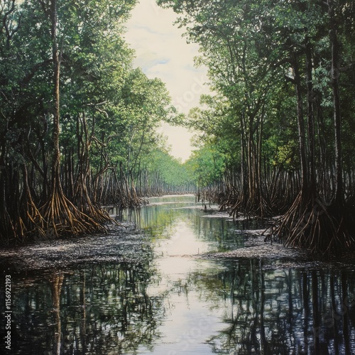 Mangroves, white sky at At Ta lum pook. photo