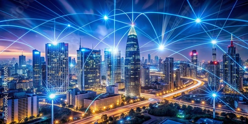 Wallpaper Mural Futuristic 5G Cityscape: High-Tech Wireless Network & AI Connectivity Torontodigital.ca