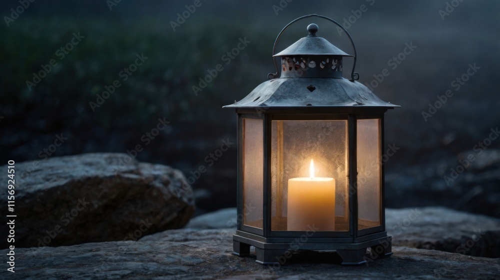 Twilight Glow Rustic Lantern in Misty Ambience Twilight Glow Rustic Lantern in Misty Ambience