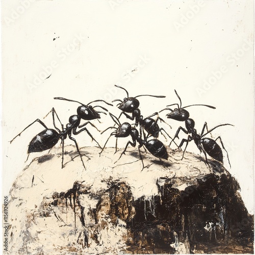 Black Ants on a Rock: A Close-Up Study of Insect Life photo