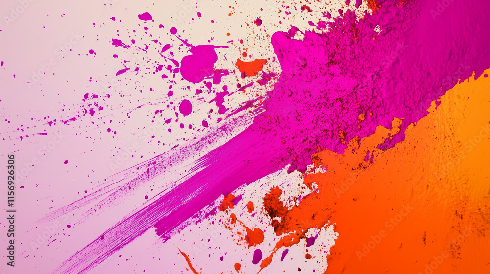 Fototapeta premium Bold magenta and vibrant orange paint splashes layered with chaotic brushwork, streaks, and texture sprays for an energetic art concept