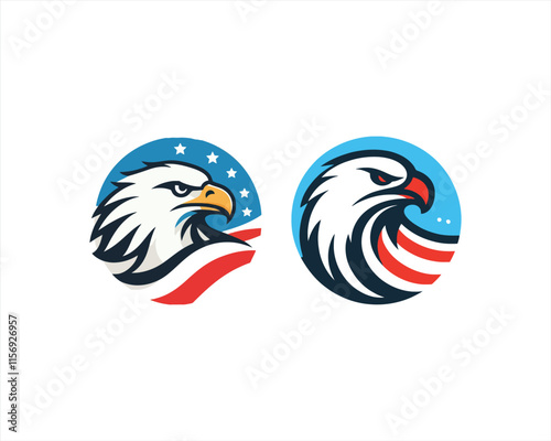 Eagle logo design vector illustration in American flag color. American Eagle icon logo template. 